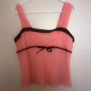 COPY - Y2K VINTAGE BLACK PINK LACE TANKTOP FLOWY SLIP SIZE 12 KARIN STEVENS COT…